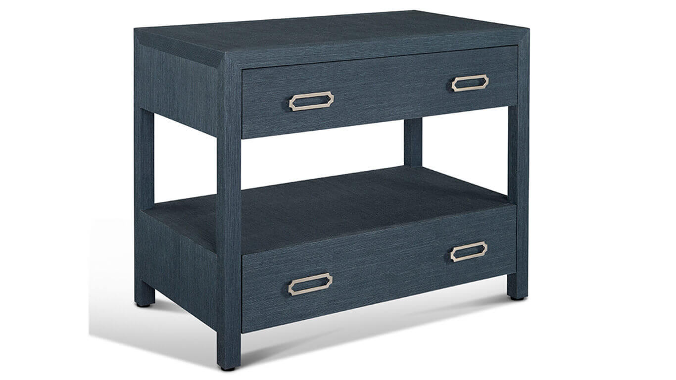 raffia two drawer nightstand in blue indigo colour