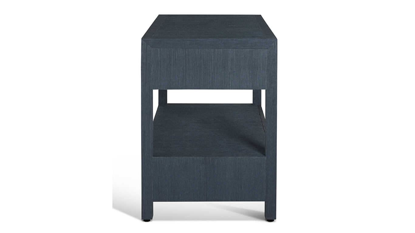 raffia two drawer nightstand in blue indigo colour, side view