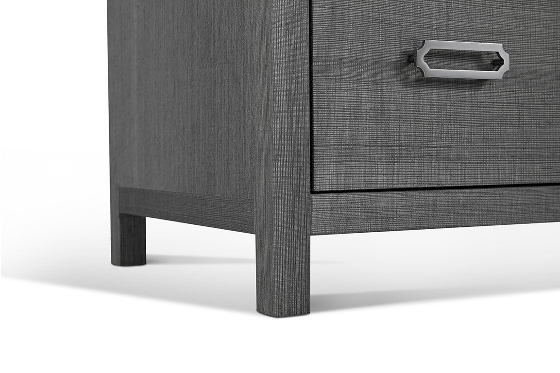 raffia six drawer dresser in gray colour detail of hardware