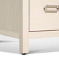 raffia six drawer dresser in natural colour detail of leg and hardware