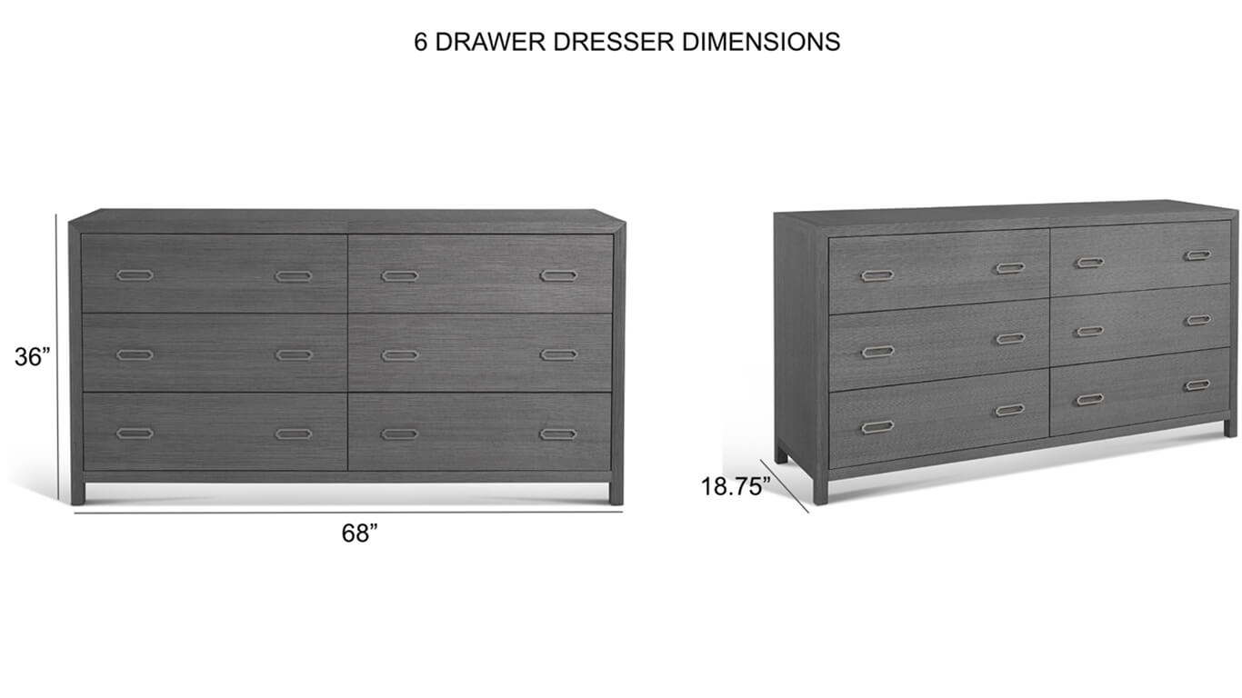 raffia six drawer dresser in grey colour dimensions of product