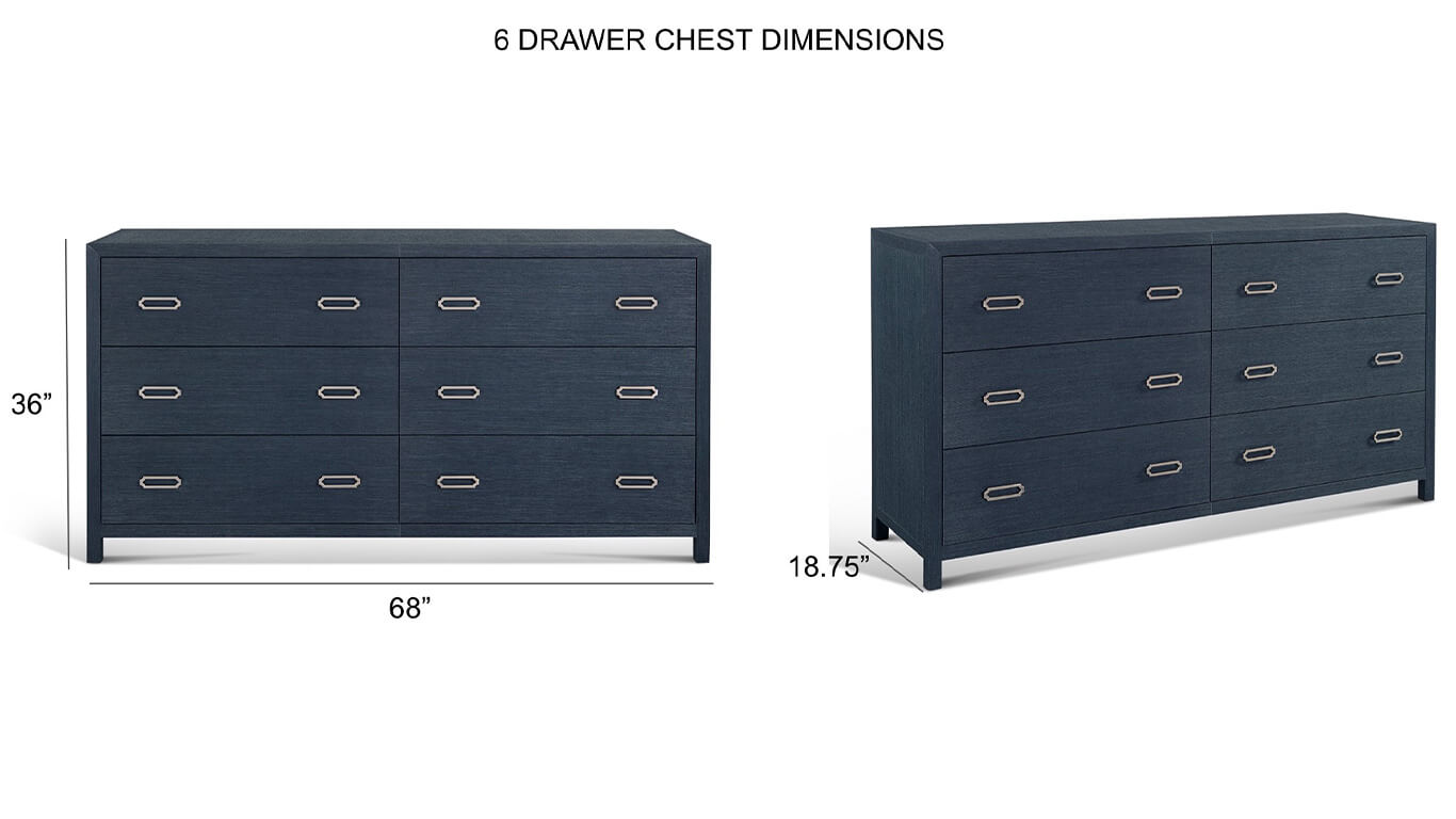 raffia six drawer dresser in blue indigo colour dimensions of product