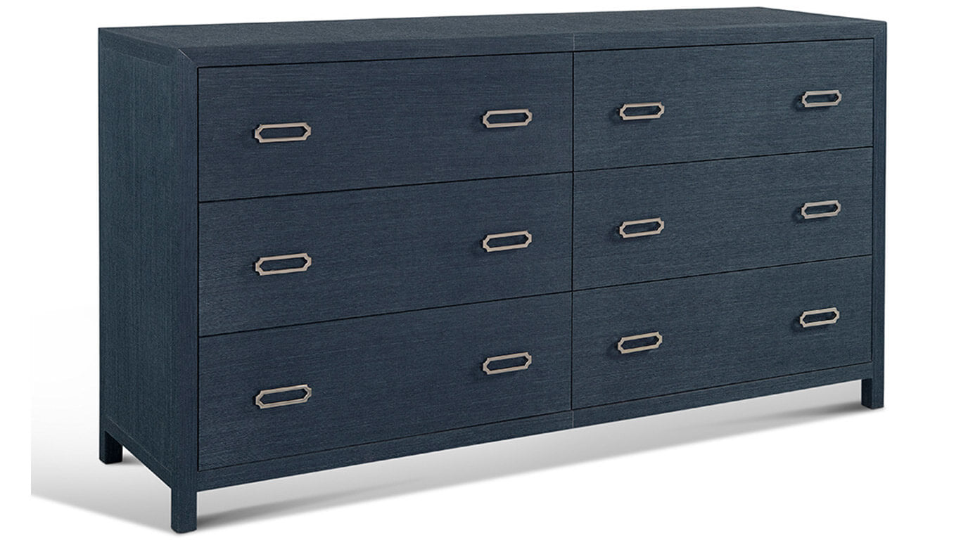 raffia six drawer dresser in blue indigo colour angle view