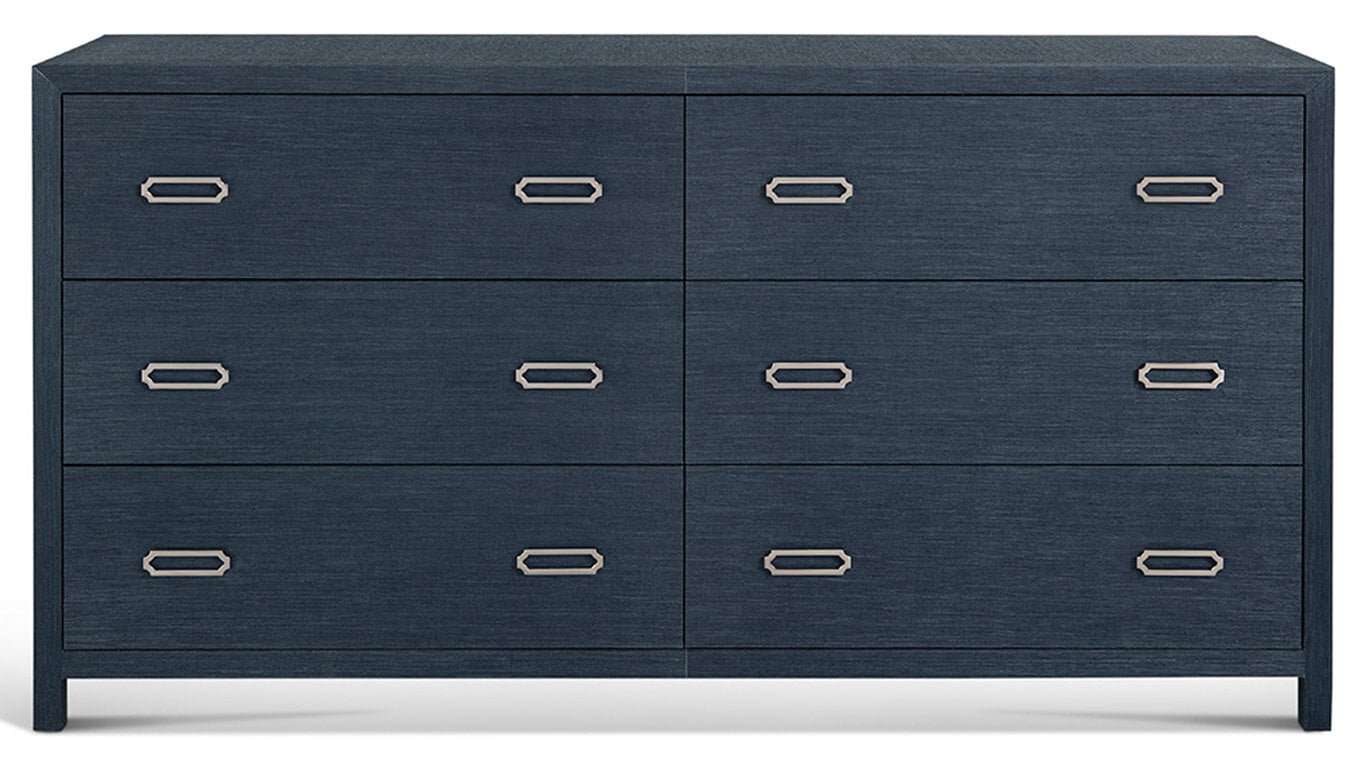 raffia six drawer dresser in blue indigo colour front view