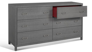 raffia six drawer dresser in gray colour with one drawer open