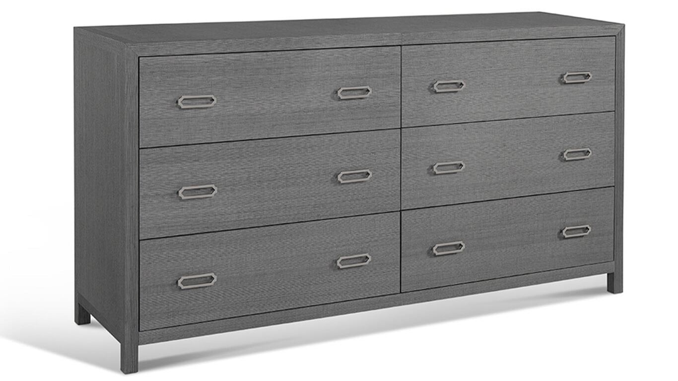 raffia six drawer dresser in gray colour angle view