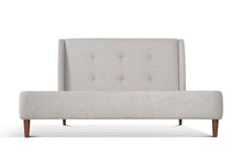 Load image into Gallery viewer, Upholstered Bed in gray color with buttoned headboard front view