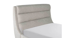 Load image into Gallery viewer, Upholstered Bed in gray color with three lumber headboard detail view