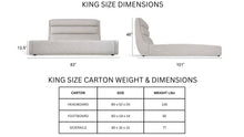 Load image into Gallery viewer, shows king size upholstered bed dimensions