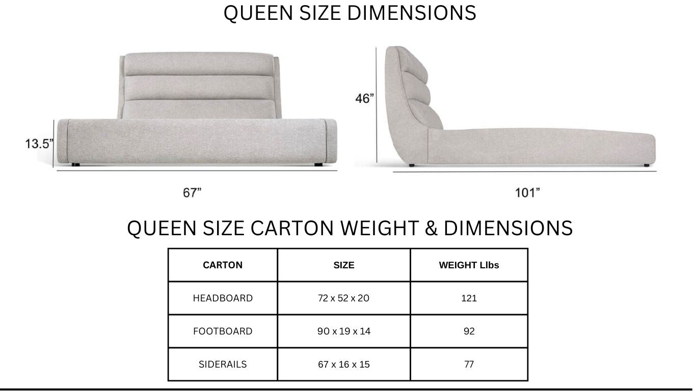 queen upholstered bed dimensions