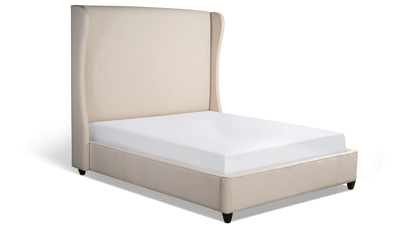 Upholstered Bed in oatmeal color with high headboard