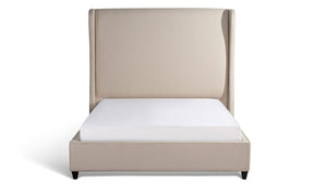 Upholstered Bed in oatmeal color with high headboard top view