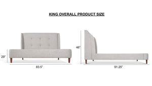 Upholstered Bed in gray color size diagram