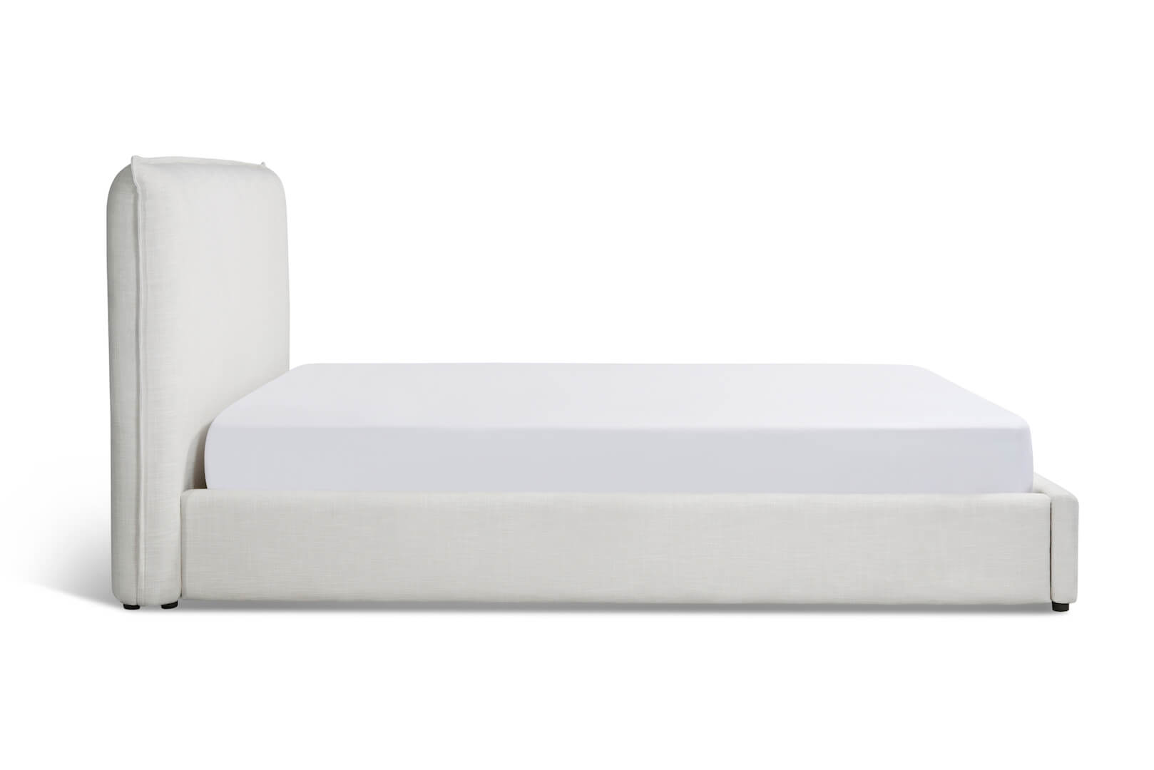 Queen Upholstered Bed in white color features padded headboard side view