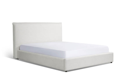 Queen Upholstered Bed in white color features padded headboard