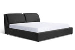 Upholstered Bed in charcoal color with sewn in cushion headboard